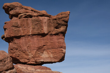 Balanced Rock formation inside red rocks tourist attraction Colorado National Park Garden of the...
