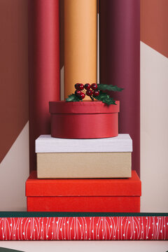 Christmas papers, boxes and flower