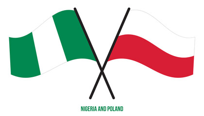Nigeria and Poland Flags Crossed And Waving Flat Style. Official Proportion. Correct Colors.
