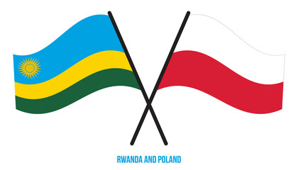 Rwanda and Poland Flags Crossed And Waving Flat Style. Official Proportion. Correct Colors.