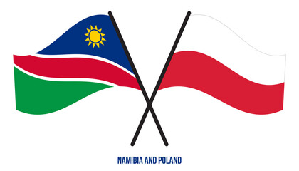 Namibia and Poland Flags Crossed And Waving Flat Style. Official Proportion. Correct Colors.