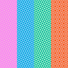 Vector Seamless Pattern : 4 column of different colors pattern with geometry shapes circle, rhombus, rectangle, square with curves