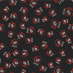 Line Coffee cup icon isolated seamless pattern on black background. Tea cup. Hot drink coffee. Vector