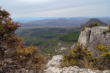View from Beshik-Tau mountain in spring. Bakhchysarai, Crimea
