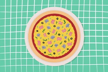 Bacon pizza ready to eat illustration