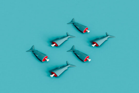 fish market. 3d render of half-body fishes.