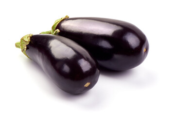 Fresh eggplant, close-up, isolated on white background.