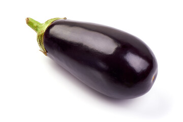 Organic eggplant vegetable, isolated on white background.