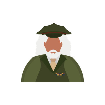 Elderly veteran in green uniform icon. Vector illustration.