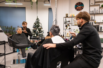 Hairstylist And Customer At Christmas