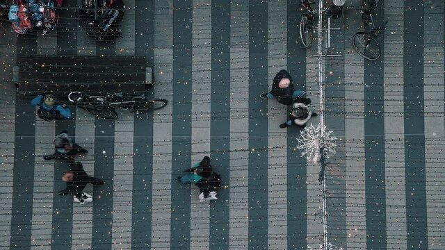 Aarhus city pedestrian mall top shot view from salling view platform winter cloudy