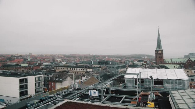 Aarhus city skyline view from salling platform winter cloudy