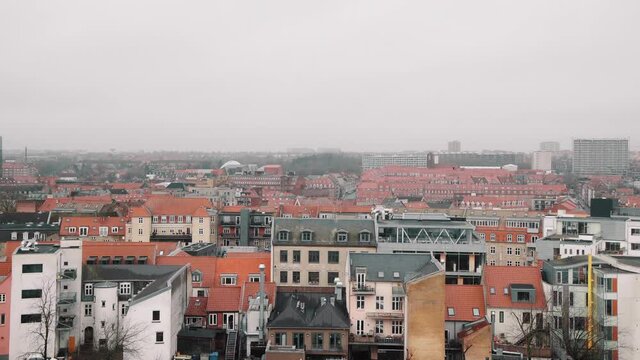 Aarhus city skyline view from salling view platform winter cloudy