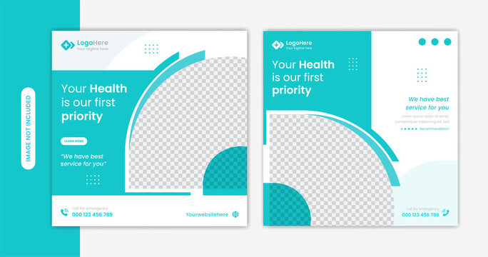 Healthcare medical service social media post design bundle for hospital clinic doctor and dentist banner vector