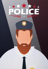 Police Day. Policeman on the background of the flag. Vector illustration.