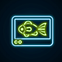 Glowing neon line Fish finder echo sounder icon isolated on black background. Electronic equipment for fishing. Colorful outline concept. Vector
