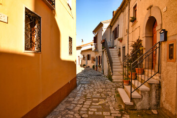 A small square of Pignola, medieval village in Basilicata region, Italy.	
