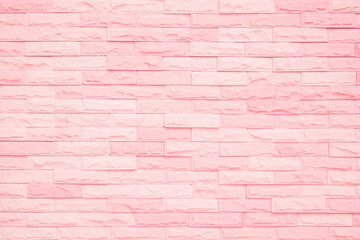 Pastel pink and white brick wall texture background. Brickwork pattern stonework flooring interior stone grid uneven brick design backdrop decoration.