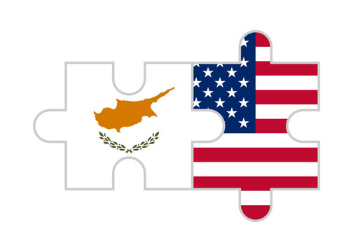 puzzle pieces of cyprus and usa flags. vector illustration isolated on white background
