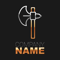 Line Medieval axe icon isolated on black background. Battle axe, executioner axe. Medieval weapon. Colorful outline concept. Vector