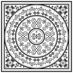 Slovak folk art vector black tribal mandala in frame design with geometric shapes inspired by traditional house paintings from village Cicmany in Zilina region, Slovakia
