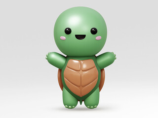 Turtle cute character cartoon 3D illustration.