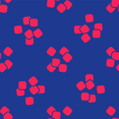 Red Sugar cubes icon isolated seamless pattern on blue background. Sweet, nutritious, tasty. Refined sugar. Vector