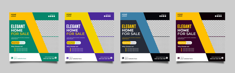  Real estate social media post bundle design, modern Real Estate social media post Template, Real estate social media post web banner template design