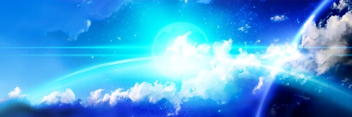 Beautiful heaven in blue cloudscape with shining sun light	