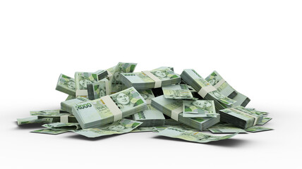 3D Stack of Czech koruna notes isolated on white background