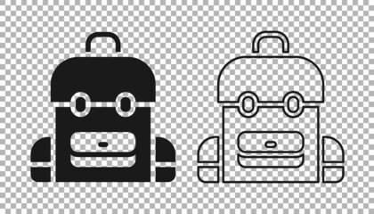 Black School backpack icon isolated on transparent background. Vector