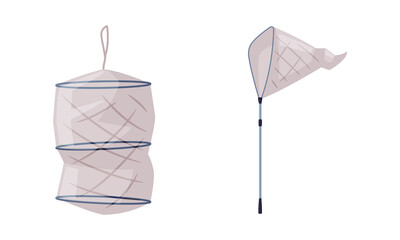 Fisherman Net with Mesh as Trap for Fish Vector Set