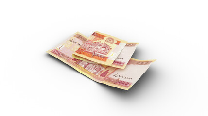 3D rendering of Double 1000 Afghanistan Afghani notes with shadows on white background
