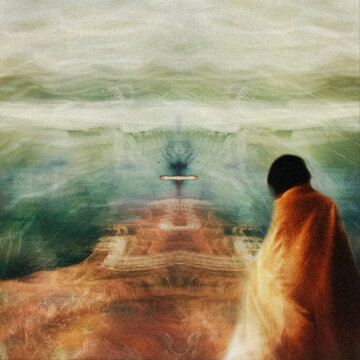 Conceptual creative image of person on a journey 
