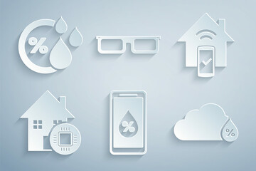 Set Humidity for smart home, Smart remote control system, Glasses and icon. Vector
