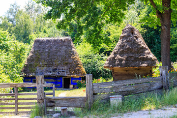 Ancient traditional ukrainian rural house in Pyrohiv (Pirogovo) village near Kiev, Ukraine