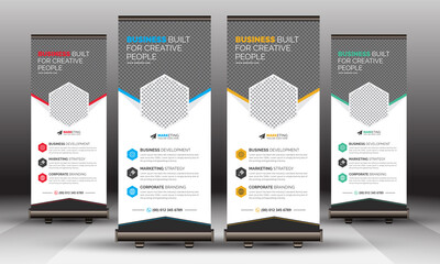 Corporate Roll Up Banner Template, Modern Creative Pull Up X Banner Unique Design for Commercial Use