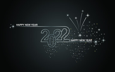 New year 2022 line design fireworks white, vector illustration on grey background 