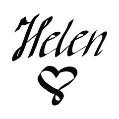 Helen Cursive Calligraphy black Color Text On White Background. Vector illustration, female name Helen, handwritten lettering logo. Design for postcards, invitations (birthday, wedding, child birth)
