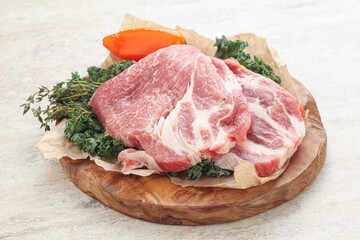 Raw pork neck for cooking
