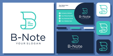 Initial Letter B Note Document Paper Writer Sheet Page Modern Logo Design with Business Card Template