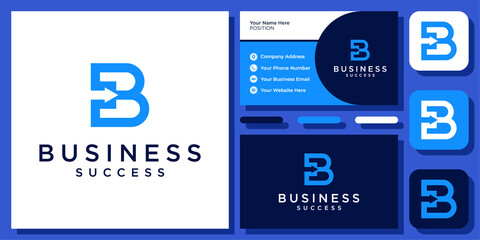 Initial Letter B Arrow Success Forward Modern Simple Monogram Logo Design with Business Card Template