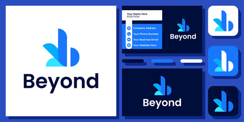 Initial Letter B Rise Growth Success Investment Startup Up Logo Design with Business Card Template