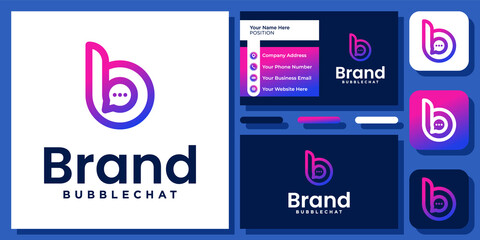 Initial Letter B Bubble Chat Colorful Talk Message Speak Icon Logo Design with Business Card Template © sore.studios