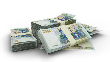 3D Stack of 2000 Algerian Dinar notes