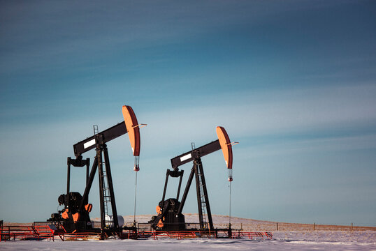Oil pump jacks on the prairies.