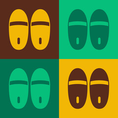 Pop art Slippers icon isolated on color background. Flip flops sign. Vector
