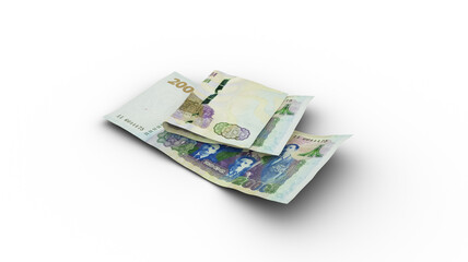 Obraz na płótnie Canvas 3D rendering of Double 2000 Algerian Dinar notes with shadows on white background