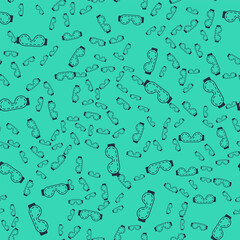 Black Eye sleep mask icon isolated seamless pattern on green background. Sleeping mask. Vector