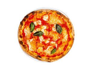 Italian delicious pizza on white background. Top view